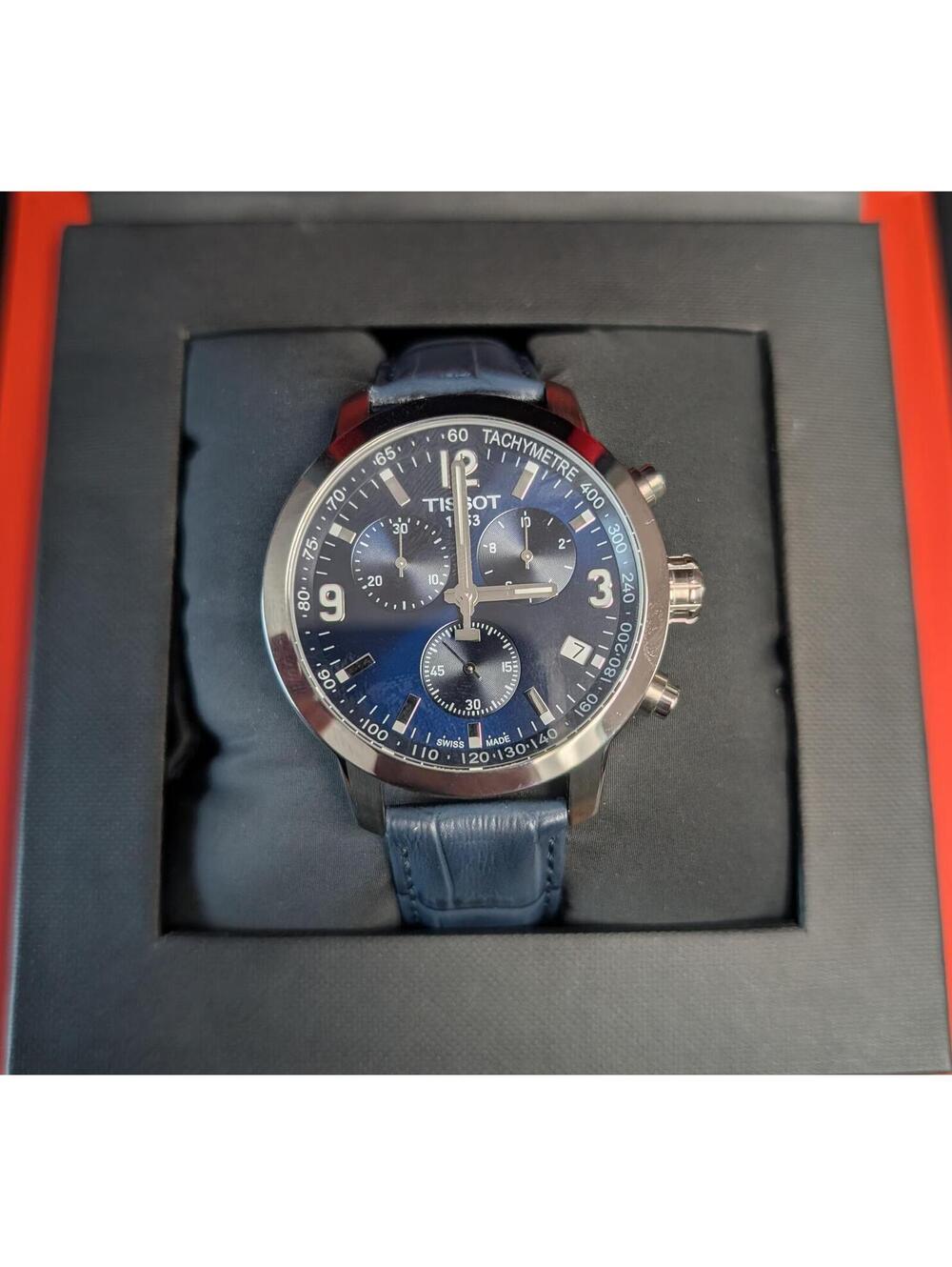 Tissot Chronograph Men's Wristwatch with Blue Leather Strap T055.417.16.047.00
